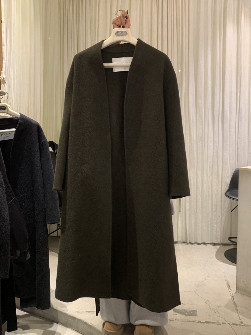 PAPERMOON韓國代購㊣女士新款時尚推薦中長款大衣含腰帶羊駝絨paper moon中長款大衣圖色2