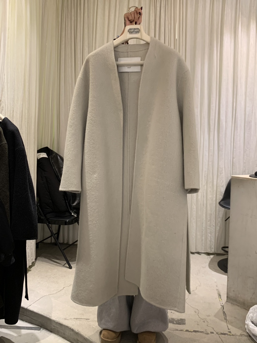 PAPERMOON韓國代購㊣女士新款時尚推薦中長款大衣含腰帶羊駝絨paper moon中長款大衣圖色3