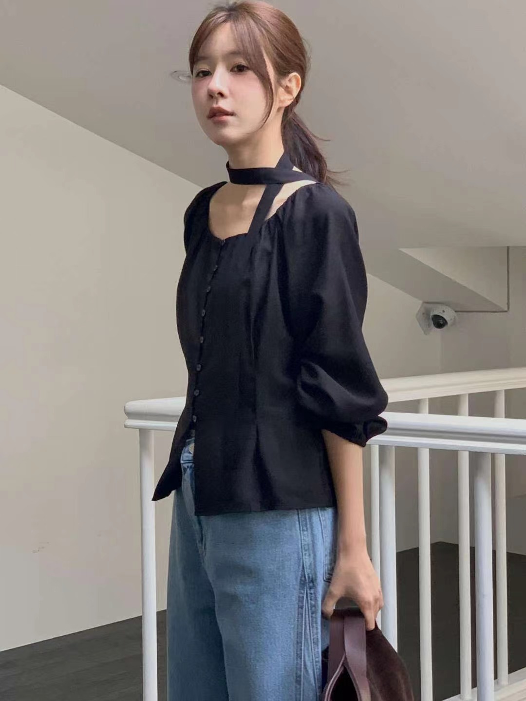 MIELLE-미엘르-OT韓國代購㊣女裝新品25秋冬襯衫蕾絲衫含脖帶羊毛MIELLE-미엘르-OT襯衫/蕾絲衫圖色4