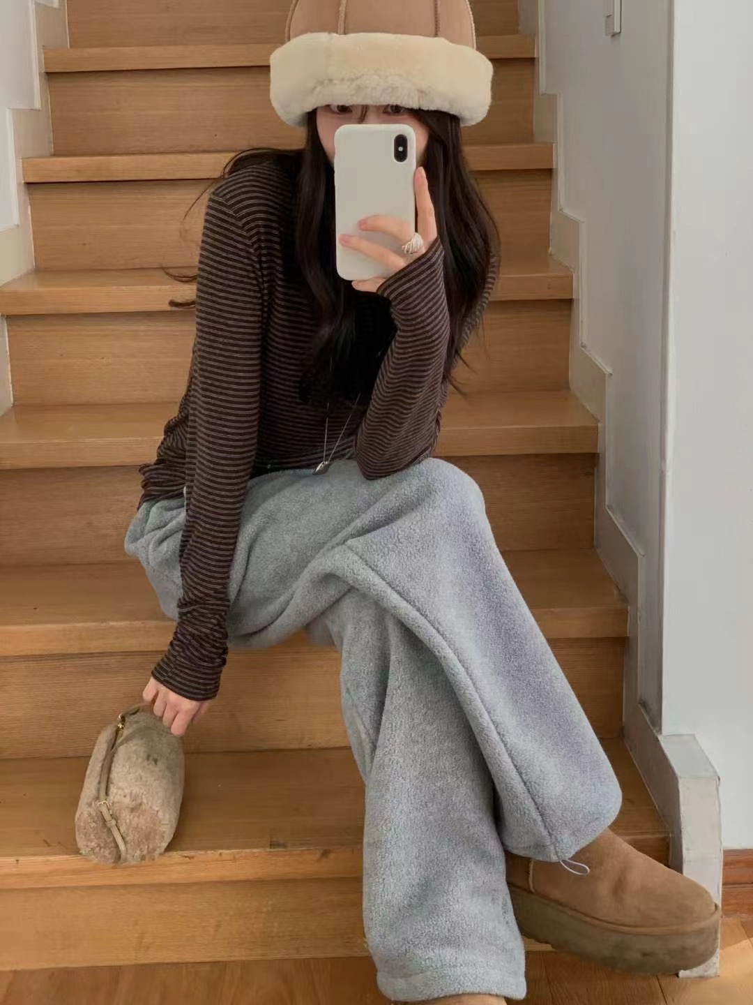 MIELLE-미엘르-OT韓國代購㊣女裝新品推薦休閑休閑褲抓絨MIELLE-미엘르-OT休閑褲圖色2