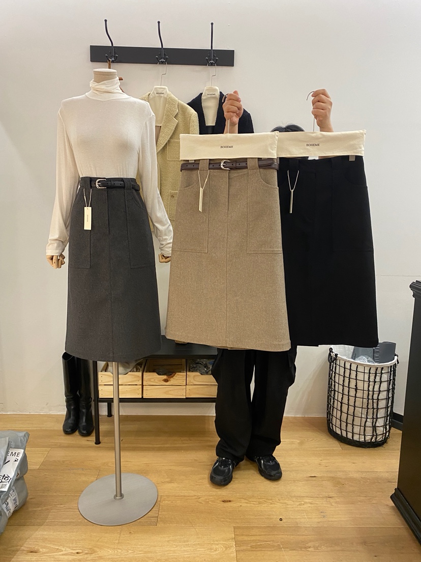 BOHEME韓國代購㊣女裝新款人氣熱賣職業推薦時尚25秋冬長裙羊毛BOHEME長裙