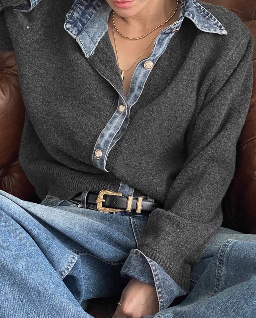 DOUZEMOIS東大門㊣實拍女裝新款休閑人氣針織衫假兩件羊毛開衫DOUZEMOIS針織衫