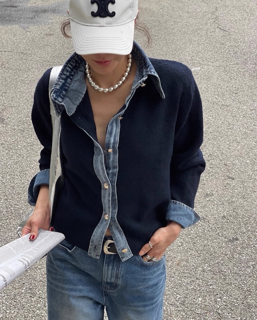 DOUZEMOIS東大門㊣實拍女裝新款休閑人氣針織衫假兩件羊毛開衫DOUZEMOIS針織衫