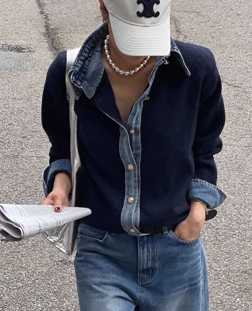 DOUZEMOIS東大門㊣實拍女裝新款休閑人氣針織衫假兩件羊毛開衫DOUZEMOIS針織衫