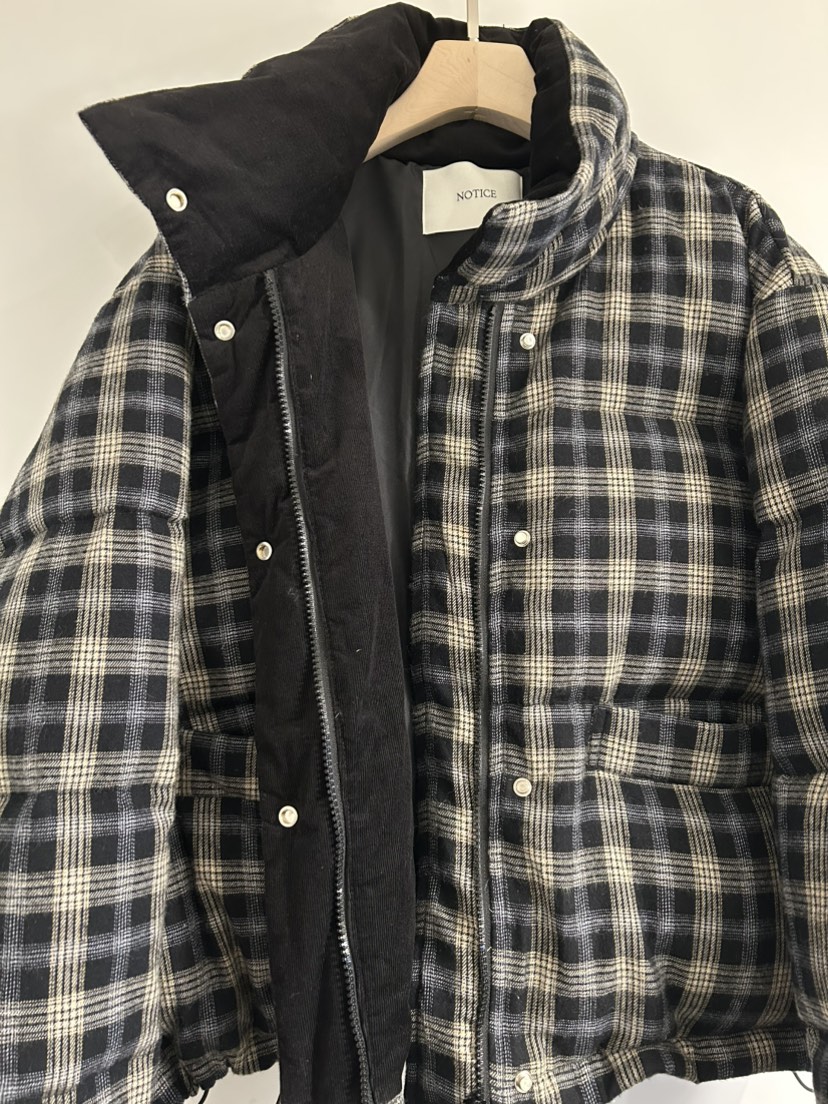 NOTICE東大門㊣直郵女裝新品休閑職業短款羽絨服格紋填充鴨絨NOTICE短款羽絨服