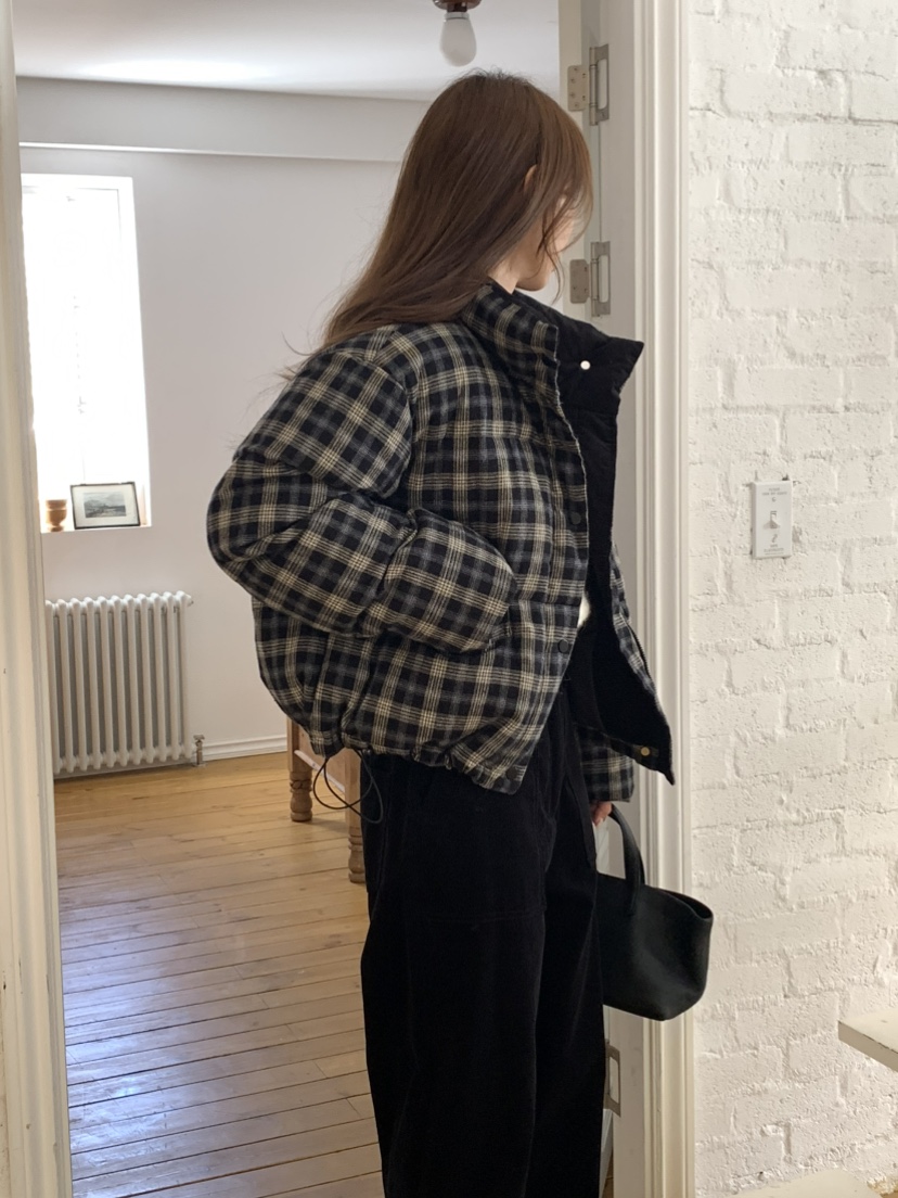 NOTICE東大門㊣直郵女裝新品休閑職業短款羽絨服格紋填充鴨絨NOTICE短款羽絨服