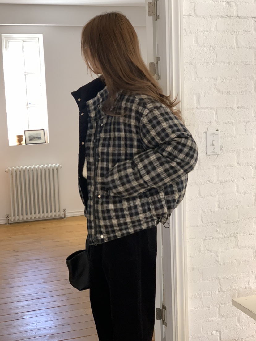 NOTICE東大門㊣直郵女裝新品休閑職業短款羽絨服格紋填充鴨絨NOTICE短款羽絨服