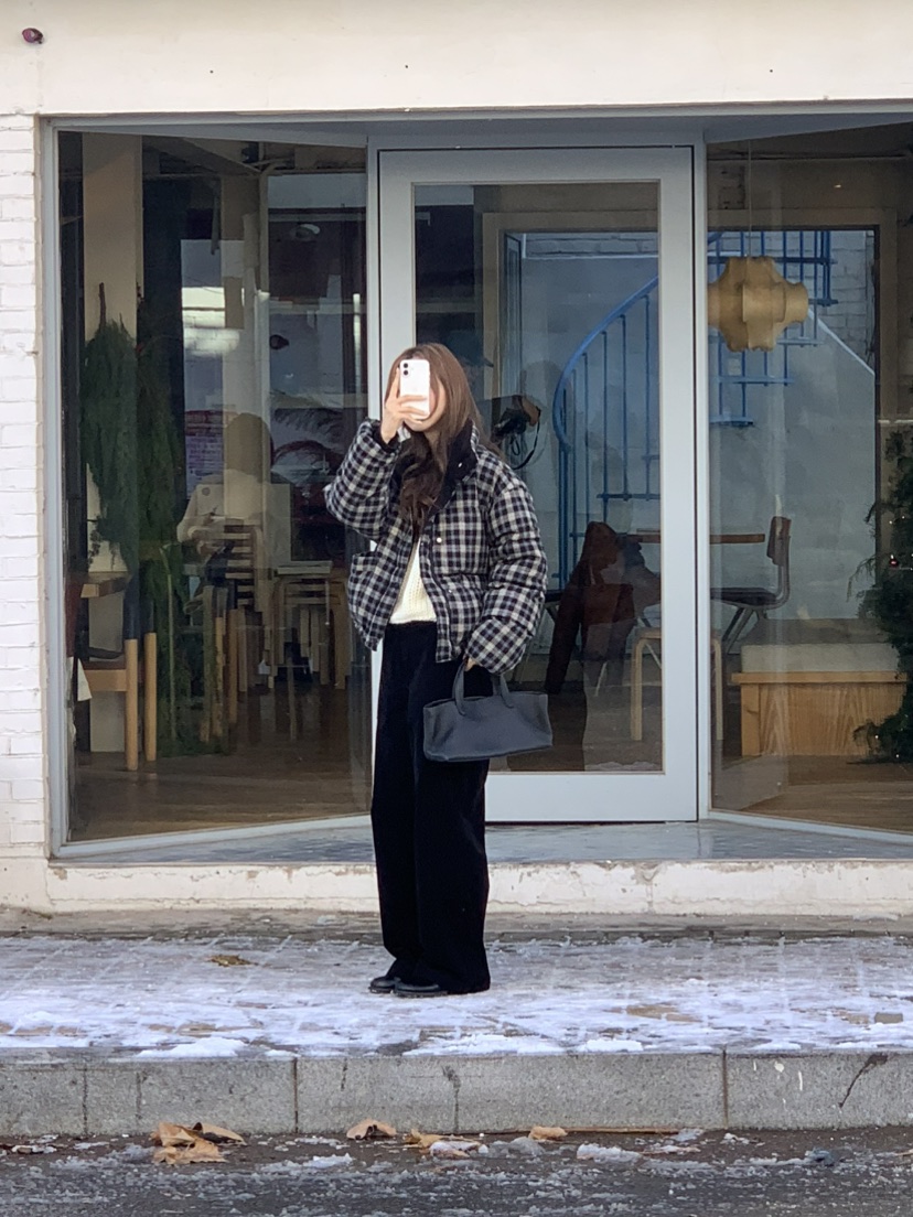 NOTICE東大門㊣直郵女裝新品休閑職業短款羽絨服格紋填充鴨絨NOTICE短款羽絨服