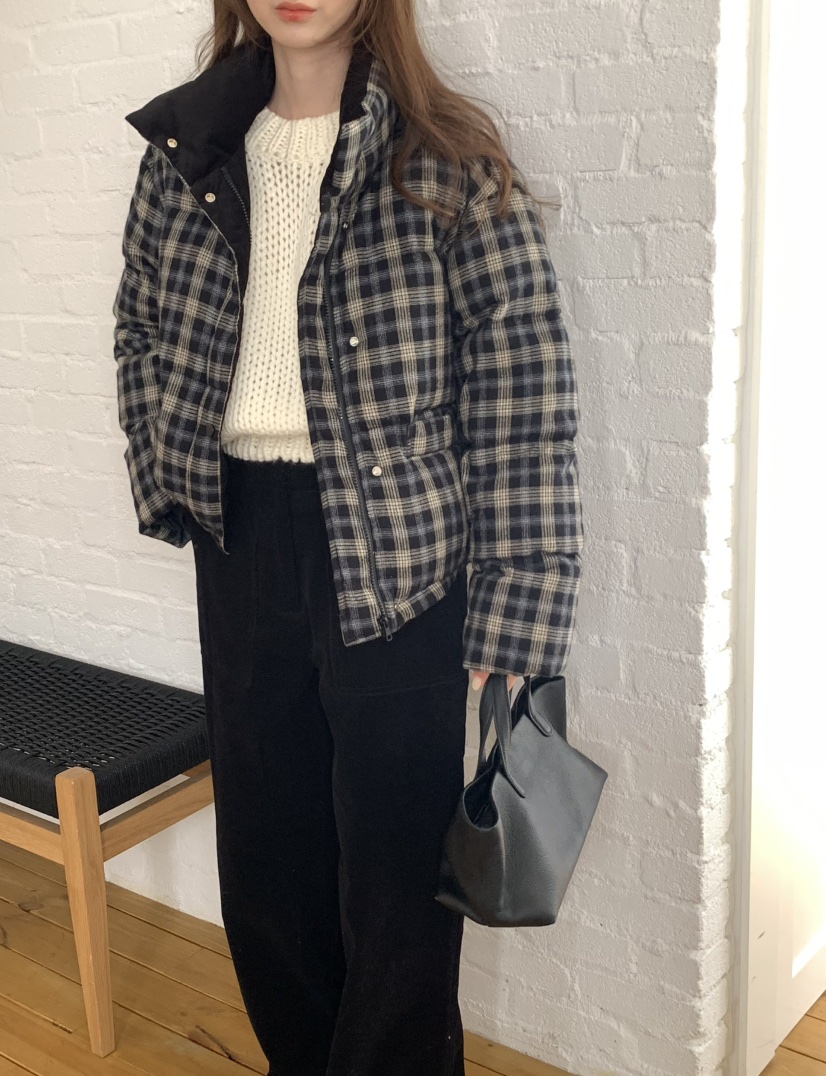 NOTICE東大門㊣直郵女裝新品休閑職業短款羽絨服格紋填充鴨絨NOTICE短款羽絨服