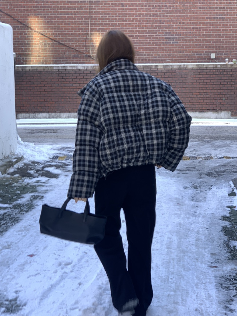 NOTICE東大門㊣直郵女裝新品休閑職業短款羽絨服格紋填充鴨絨NOTICE短款羽絨服