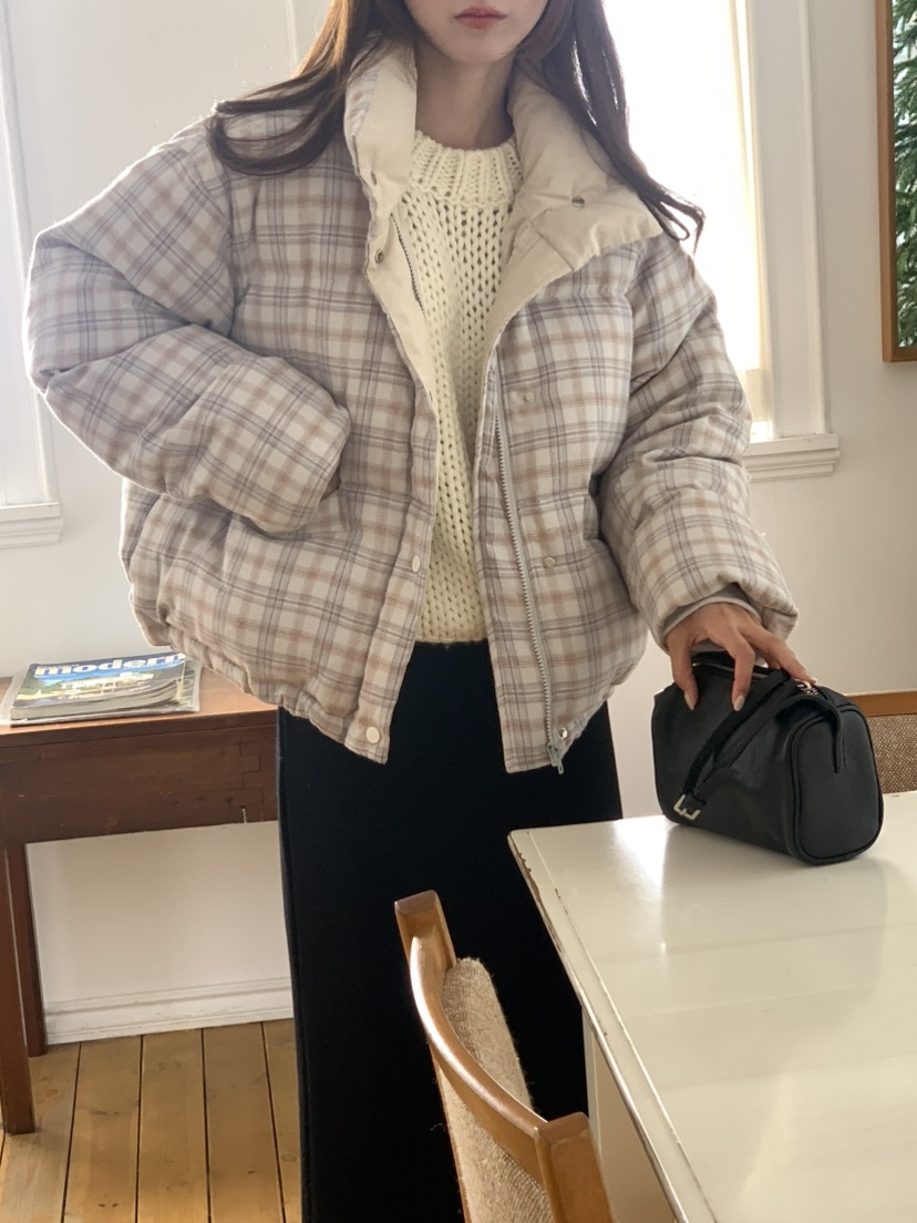 NOTICE東大門㊣直郵女裝新品休閑職業短款羽絨服格紋填充鴨絨NOTICE短款羽絨服