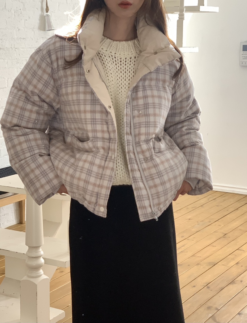 NOTICE東大門㊣直郵女裝新品休閑職業短款羽絨服格紋填充鴨絨NOTICE短款羽絨服