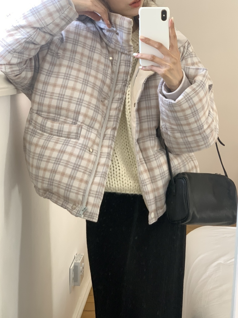 NOTICE東大門㊣直郵女裝新品休閑職業短款羽絨服格紋填充鴨絨NOTICE短款羽絨服