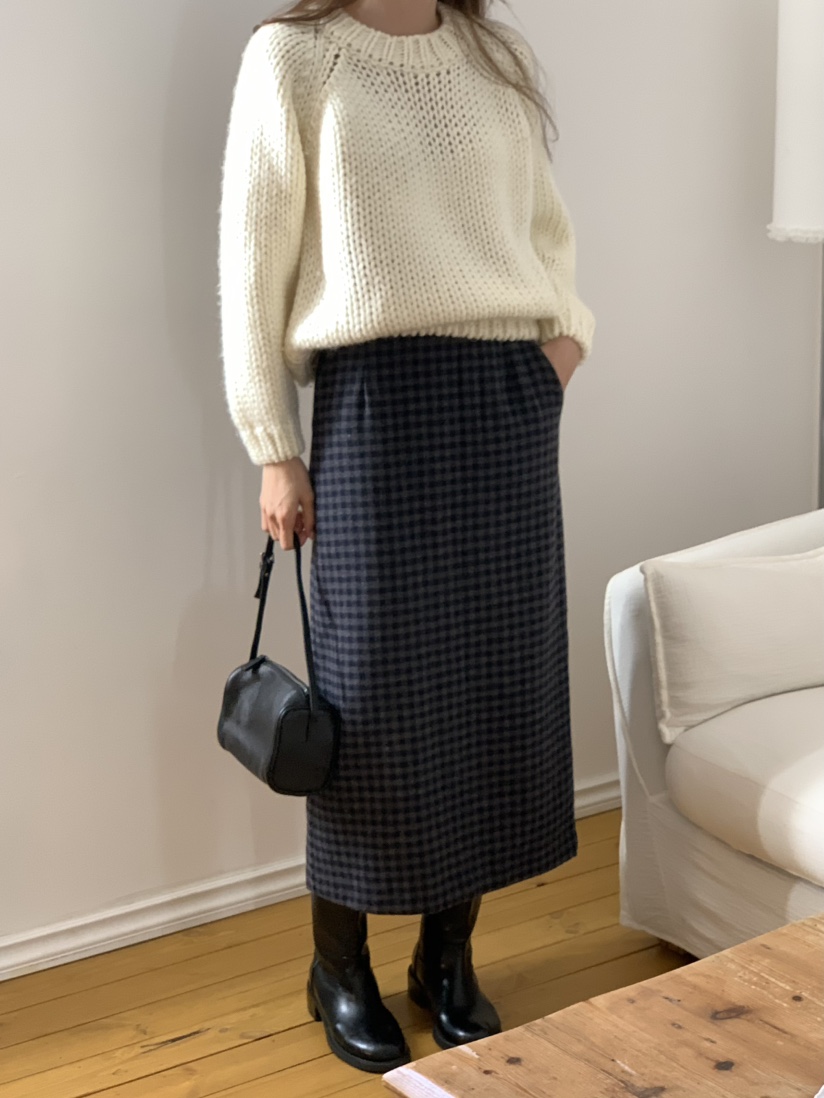 NOTICE東大門㊣實拍女士新款熱賣職業推薦休閑長裙羊毛格紋NOTICE長裙