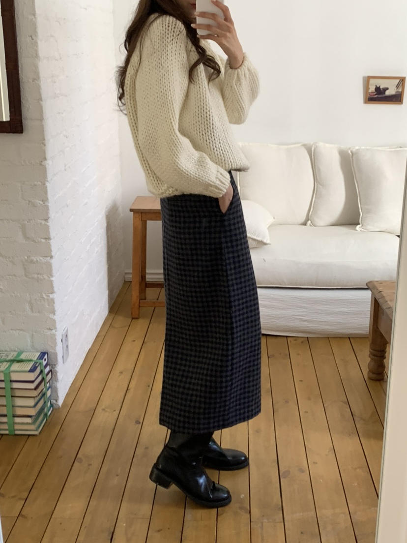NOTICE東大門㊣實拍女士新款熱賣職業推薦休閑長裙羊毛格紋NOTICE長裙
