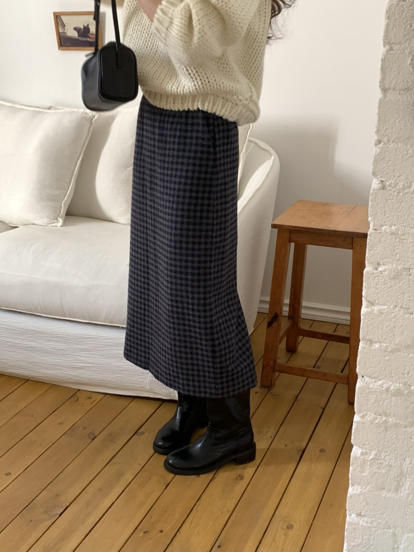 NOTICE東大門㊣實拍女士新款熱賣職業推薦休閑長裙羊毛格紋NOTICE長裙