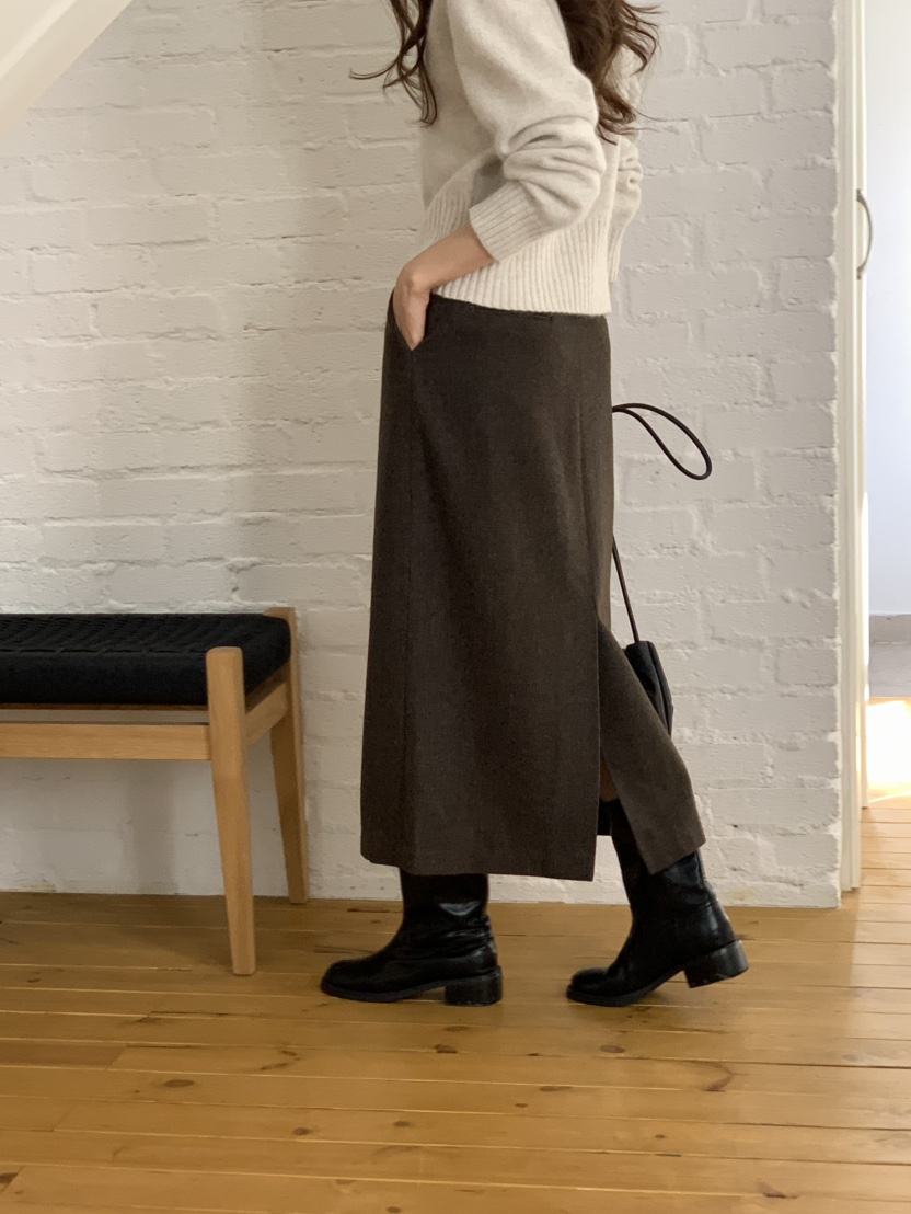 NOTICE東大門㊣實拍女士新款熱賣職業推薦休閑長裙羊毛格紋NOTICE長裙