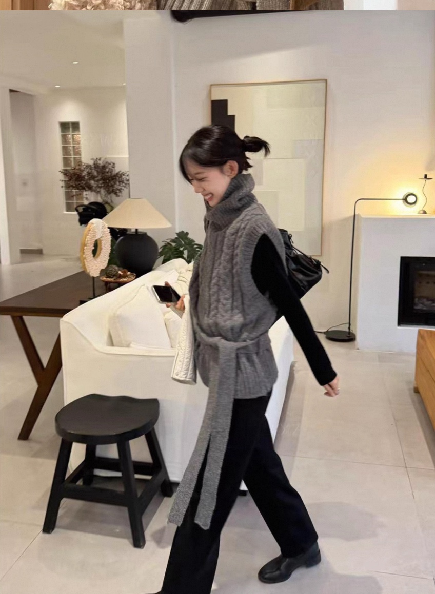 DOUZEMOIS韓國代購㊣女士新款休閑吊帶背心不含內搭含腰帶高領DOUZEMOIS吊帶/背心