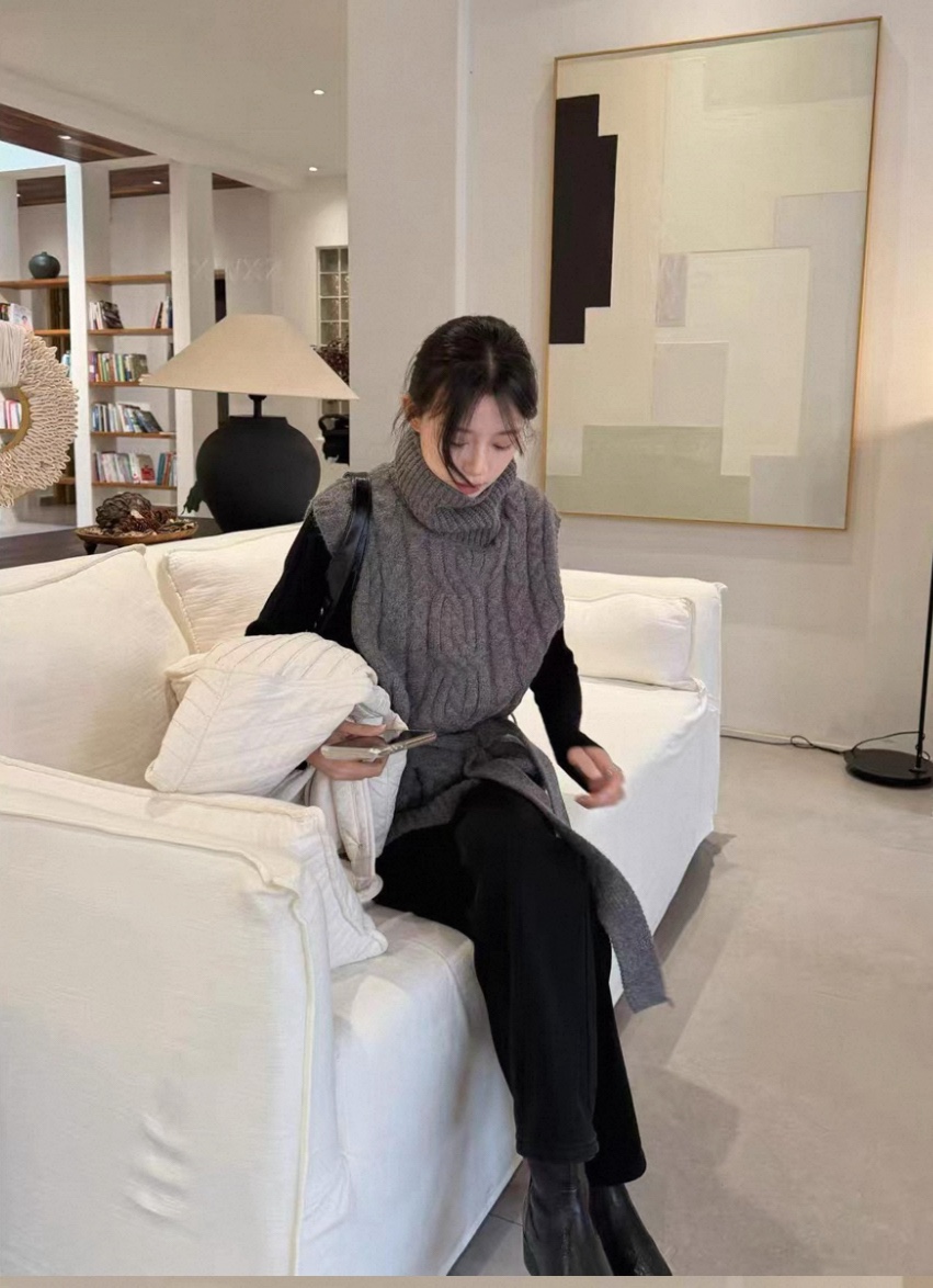 DOUZEMOIS韓國代購㊣女士新款休閑吊帶背心不含內搭含腰帶高領DOUZEMOIS吊帶/背心圖色2