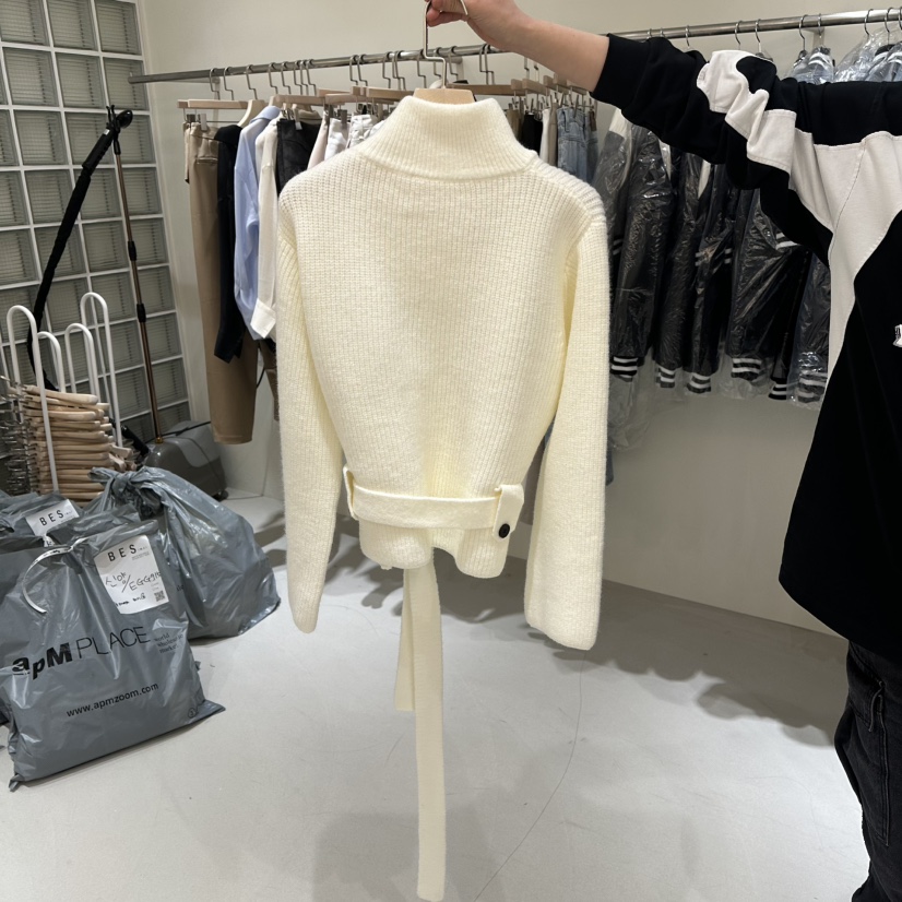 BES韓國代購㊣女裝新品職業真品時尚推薦毛衣含腰帶羊毛拉鏈BES SEOUL毛衣