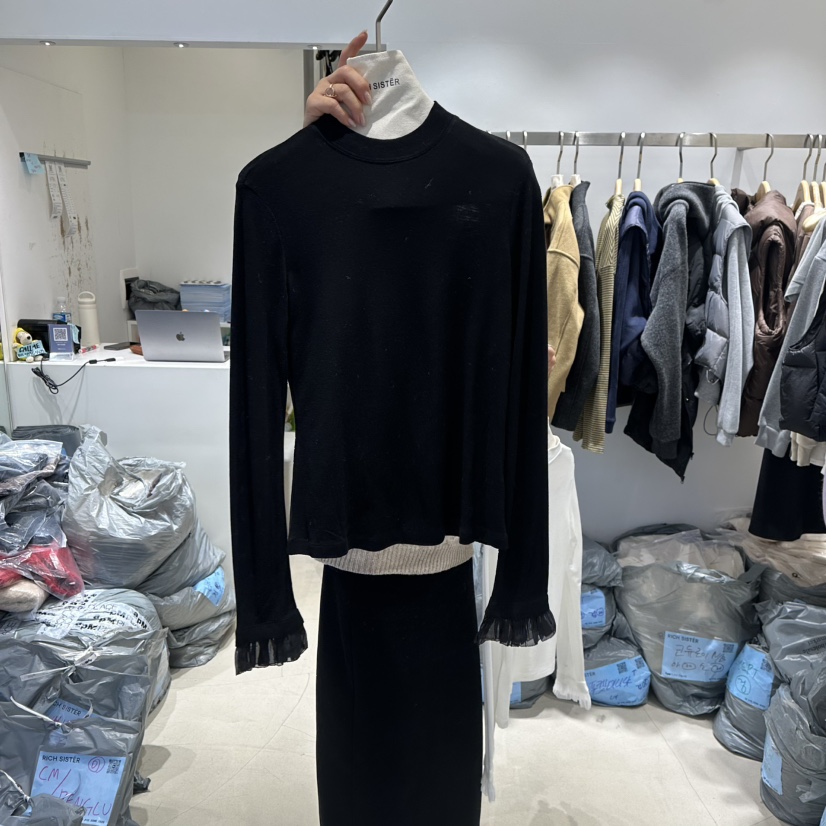 RICH SISTER韓國直郵㊣女裝新款25秋冬休閑推薦長袖T恤蕾絲RICH SISTER長袖T恤圖色2