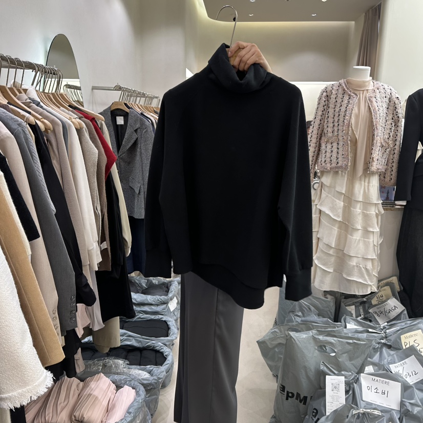 MATIERE東大門㊣直郵女士新品時尚25秋冬人氣真品長袖T恤羊毛MATIERE長袖T恤圖色4黑色