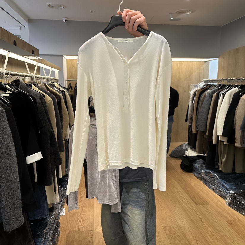 LEFANCY東大門㊣實拍女士新品真品人氣推薦長袖T恤天鵝絨紐扣LEFANCY長袖T恤圖色1