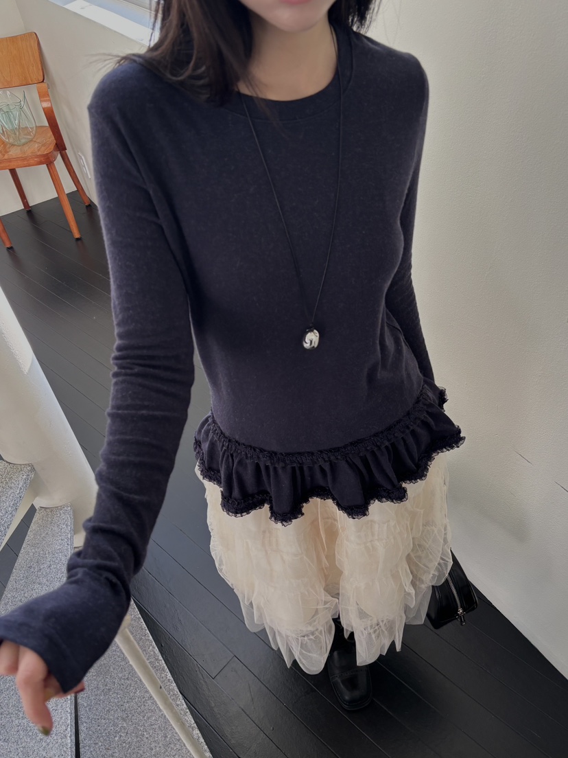 BENE東大門㊣實拍女裝新款25秋冬時尚真品人氣長袖T恤安哥拉BENE長袖T恤圖色2