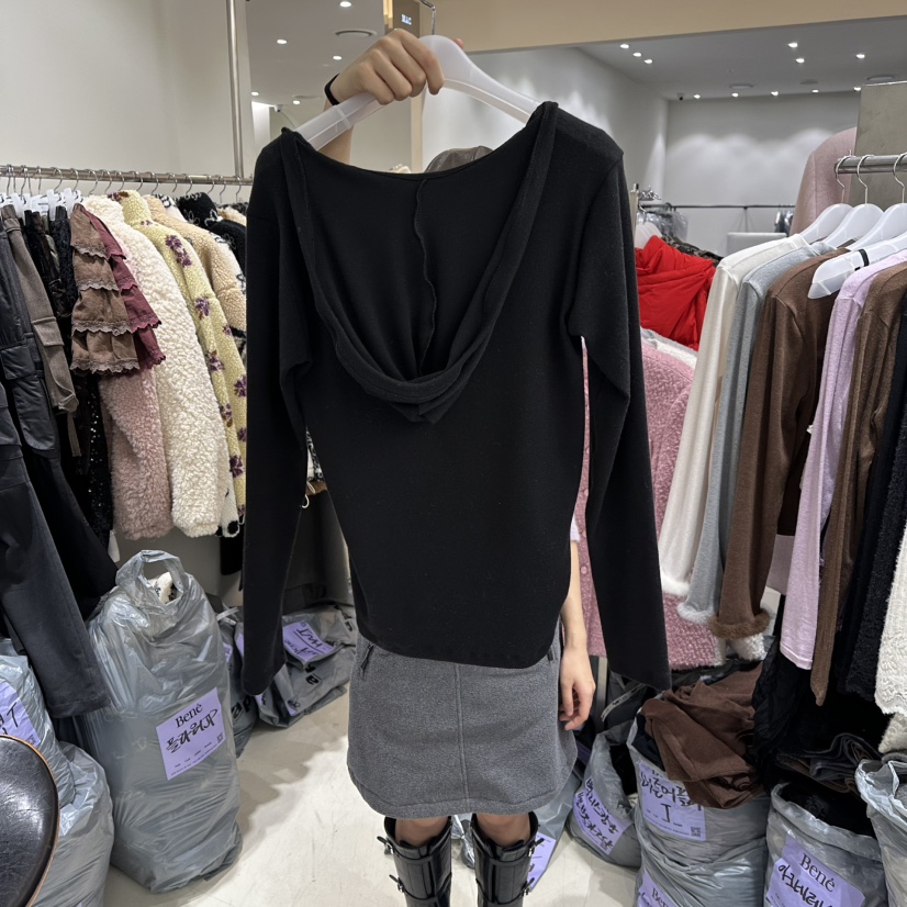 BENE東大門㊣實拍女士新款推薦休閑長袖T恤安哥拉連帽衫羊毛BENE長袖T恤