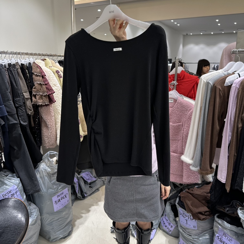 BENE東大門㊣實拍女士新款推薦休閑長袖T恤安哥拉連帽衫羊毛BENE長袖T恤圖色3黑色