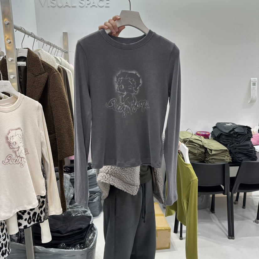 VISUAL SPACE韓國直郵㊣女士新品人氣職業25秋冬休閑長袖T恤VISUAL SPACE長袖T恤圖色3