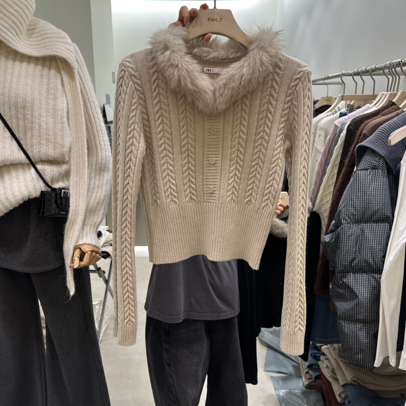 PART3韓國直郵㊣女士新品推薦熱賣休閑毛衣毛領可拆可拆卸寬松Part.3毛衣圖色1