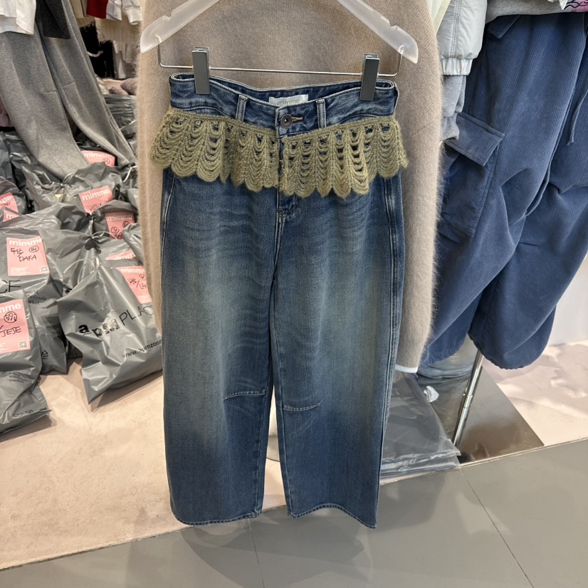 MIMME韓國直郵㊣女士新款職業時尚熱賣人氣推薦牛仔褲荷葉邊MIMME牛仔褲圖色1