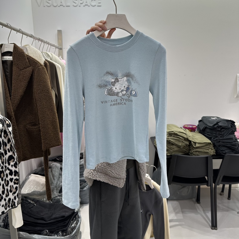 VISUAL SPACE韓國直郵㊣女裝新品推薦職業真品熱賣長袖T恤VISUAL SPACE長袖T恤圖色1磨毛