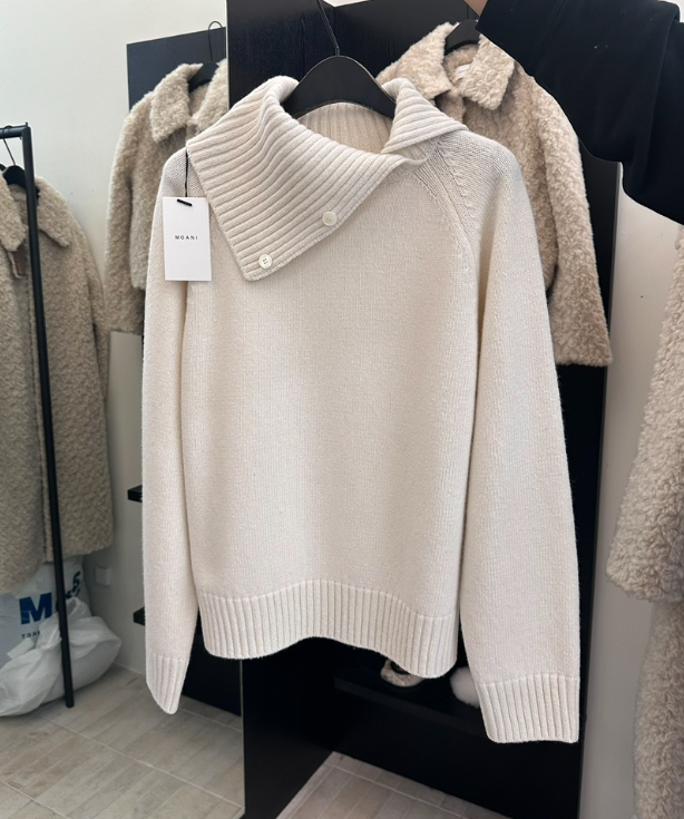 MOANI東大門㊣實拍女士新款25秋冬真品推薦休閑毛衣高領紐扣MOANI毛衣圖色1