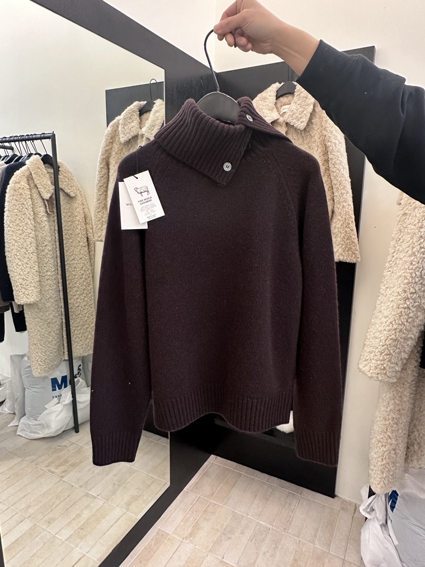 MOANI東大門㊣實拍女士新款25秋冬真品推薦休閑毛衣高領紐扣MOANI毛衣圖色2