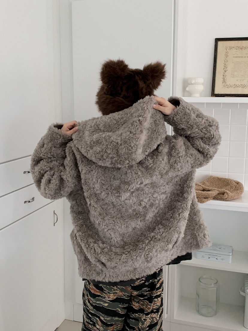 JKICHI東大門㊣直郵女士新款熱賣休閑短款大衣泰迪熊毛絨連帽JKICHI短款大衣