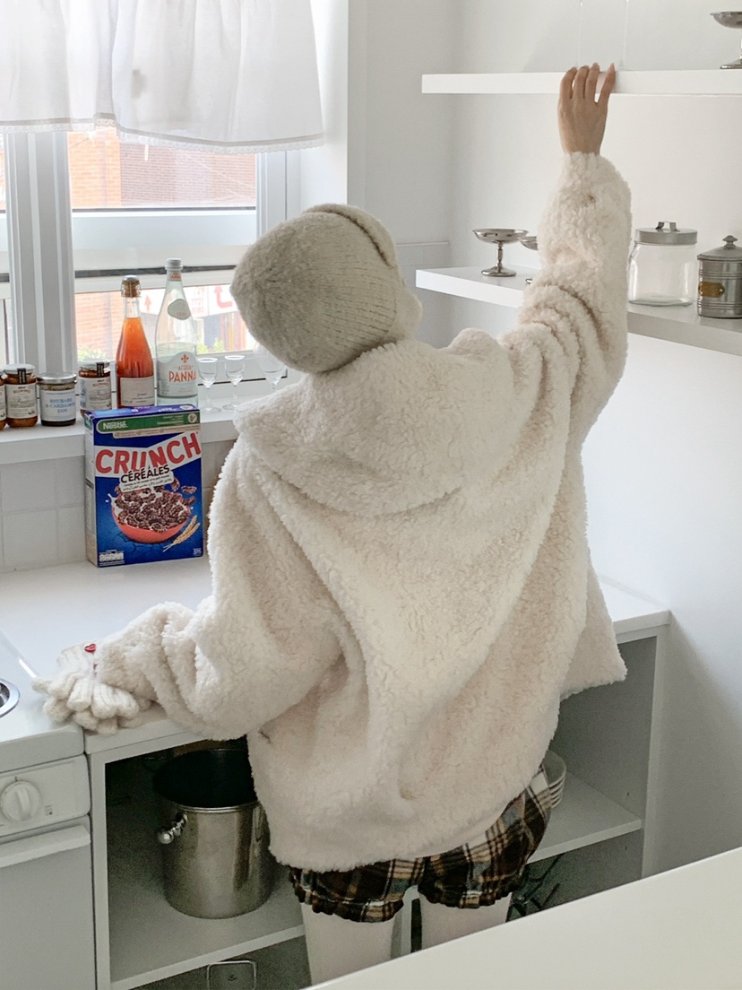 JKICHI東大門㊣直郵女士新款熱賣休閑短款大衣泰迪熊毛絨連帽JKICHI短款大衣