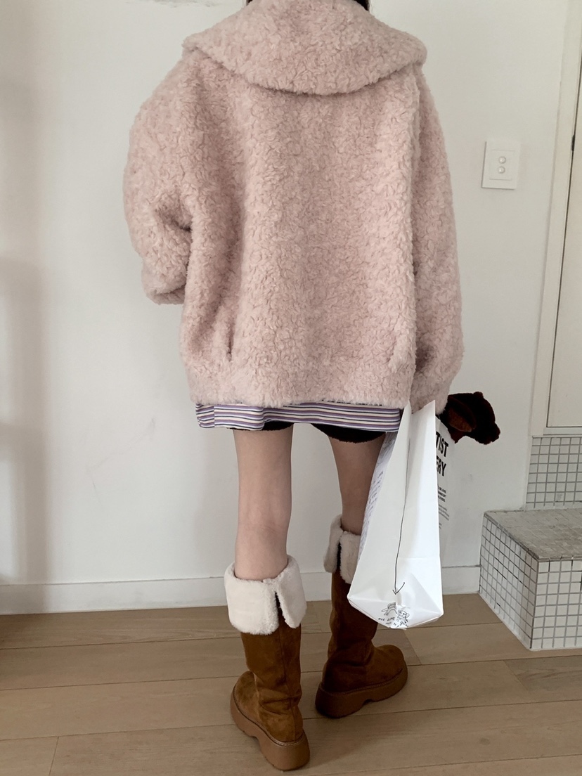 JKICHI東大門㊣直郵女士新款熱賣休閑短款大衣泰迪熊毛絨連帽JKICHI短款大衣