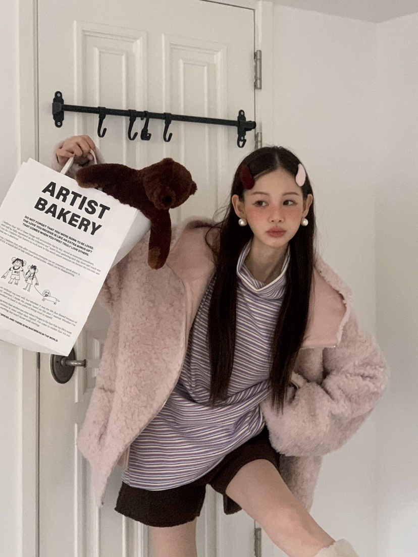 JKICHI東大門㊣直郵女士新款熱賣休閑短款大衣泰迪熊毛絨連帽JKICHI短款大衣