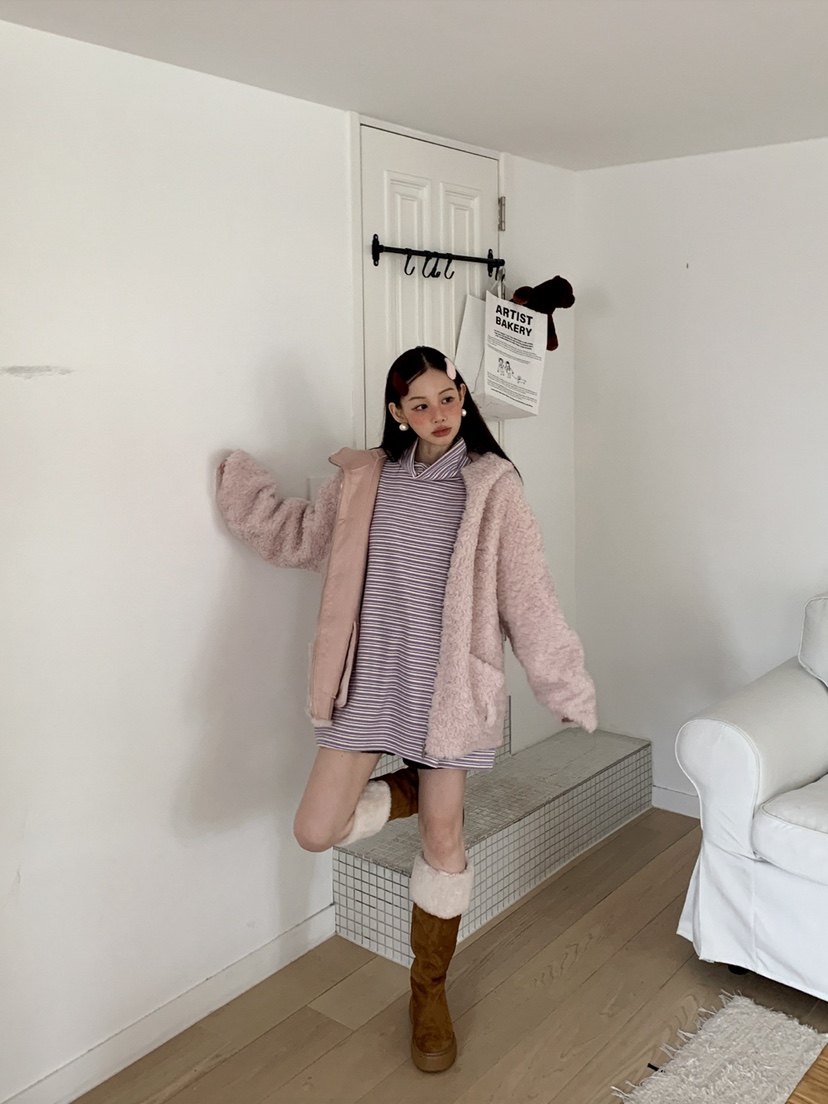 JKICHI東大門㊣直郵女士新款熱賣休閑短款大衣泰迪熊毛絨連帽JKICHI短款大衣