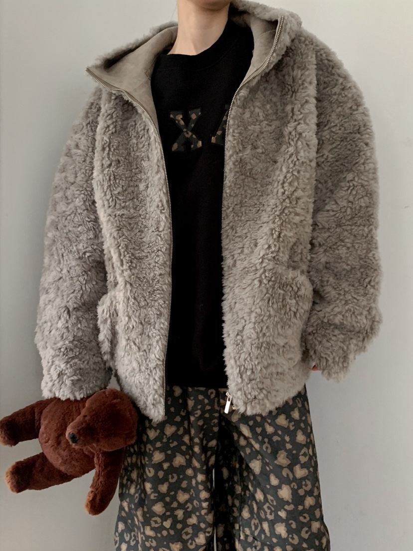 JKICHI東大門㊣直郵女士新款熱賣休閑短款大衣泰迪熊毛絨連帽JKICHI短款大衣