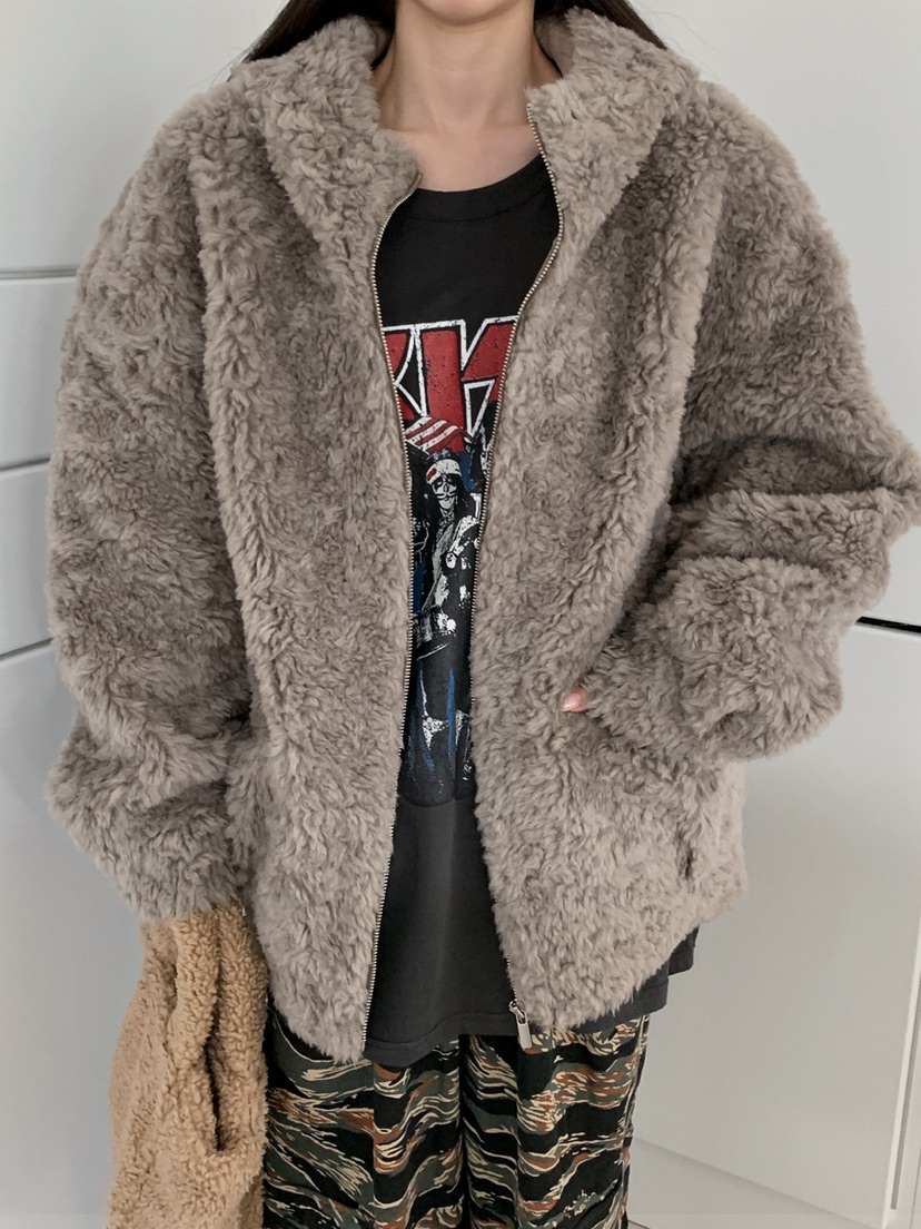 JKICHI東大門㊣直郵女士新款熱賣休閑短款大衣泰迪熊毛絨連帽JKICHI短款大衣圖色1