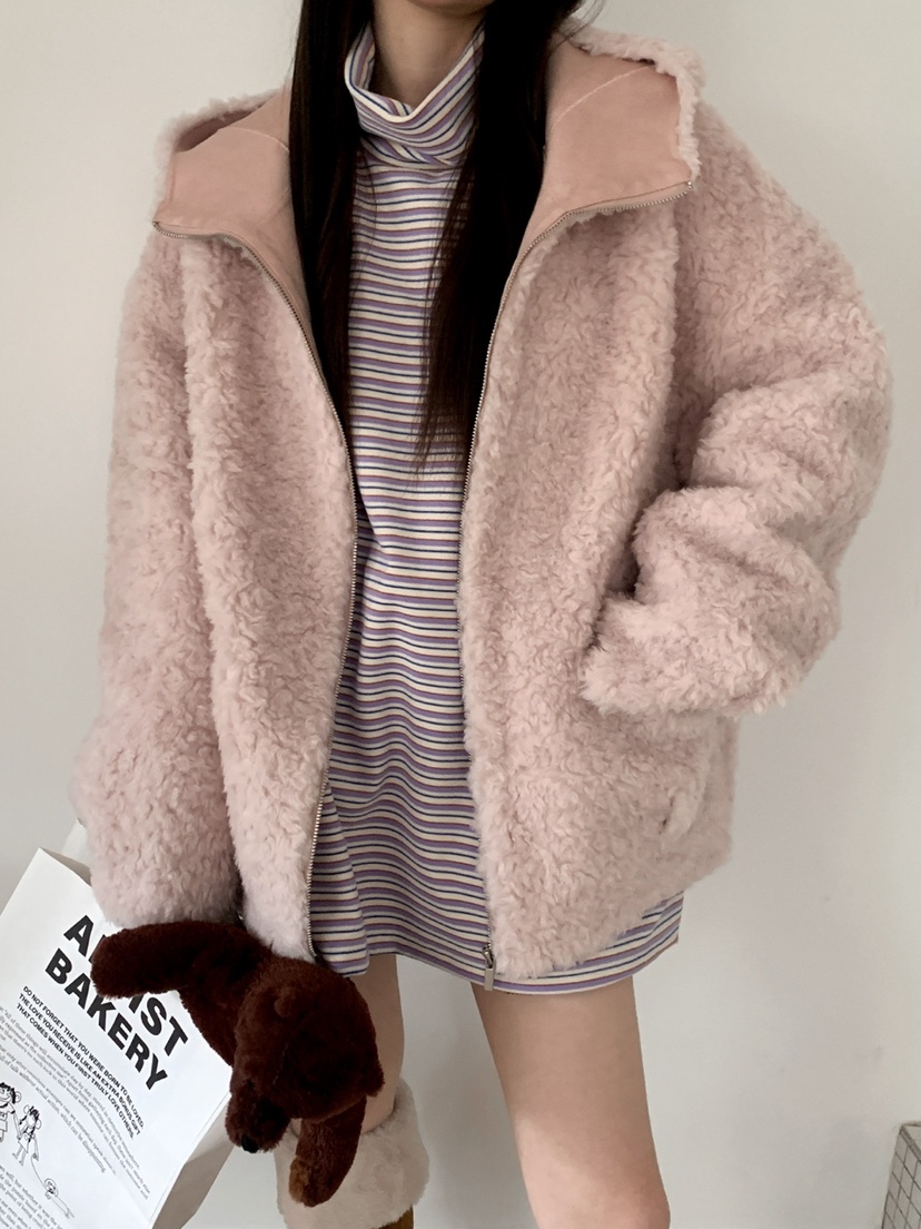 JKICHI東大門㊣直郵女士新款熱賣休閑短款大衣泰迪熊毛絨連帽JKICHI短款大衣圖色3