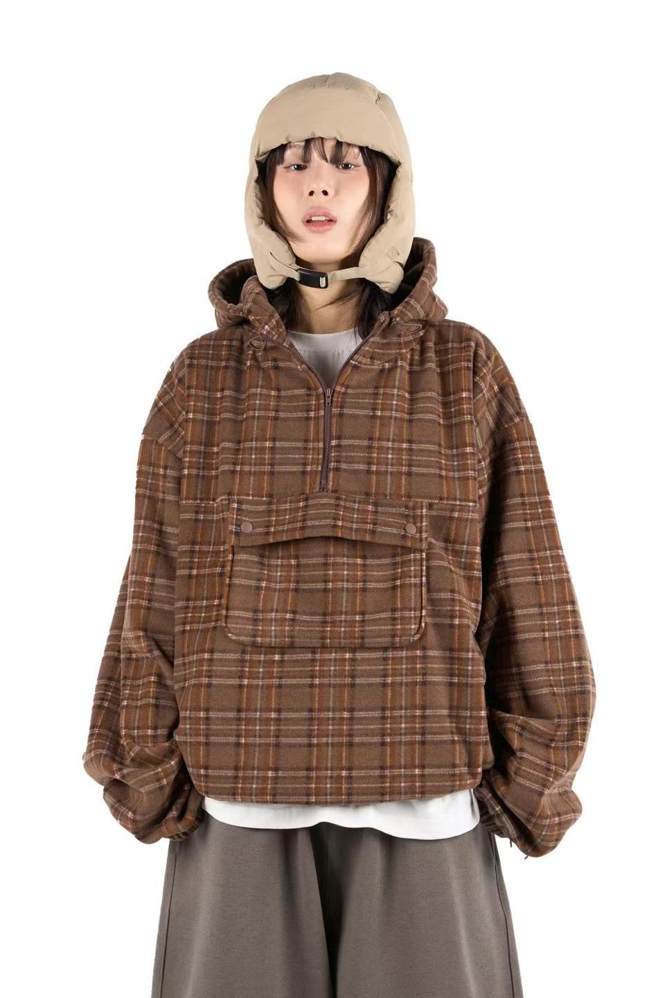 CRACKER東大門㊣直郵女士新款職業休閑人氣衛衣連帽衫抓絨格子CRACKER_衛衣圖色1