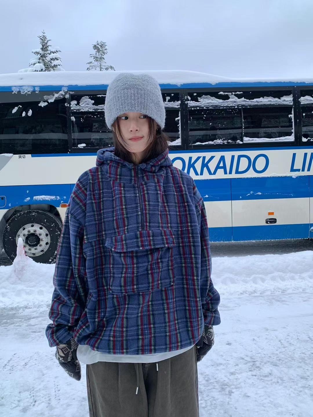 CRACKER東大門㊣直郵女士新款職業休閑人氣衛衣連帽衫抓絨格子CRACKER_衛衣圖色2