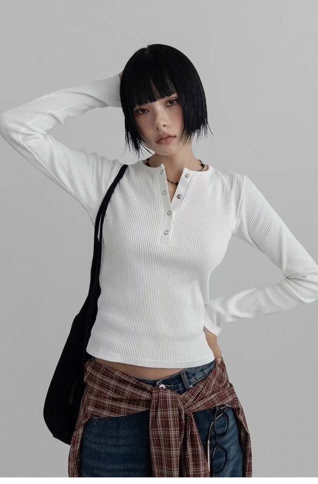 CRACKER韓國直郵㊣女裝新品熱賣休閑25秋冬推薦時尚長袖T恤CRACKER_長袖T恤圖色1