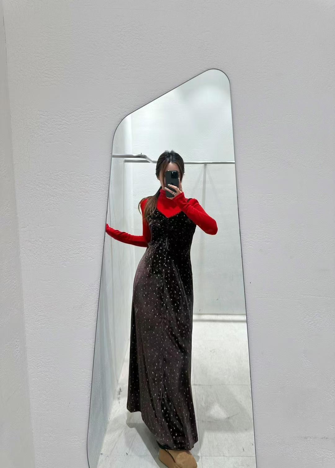 CRACKER東大門㊣實拍女裝新款時尚推薦連衣裙不含內搭天鵝絨CRACKER_連衣裙圖色2