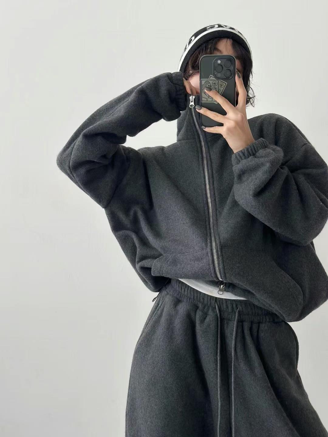 CRACKER東大門㊣直郵女士新款25秋冬時尚職業休閑夾克抓絨拉鏈CRACKER_夾克圖色3