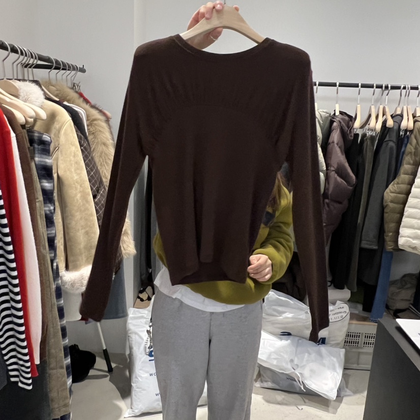 PLATE韓國代購㊣女裝新品推薦熱賣25秋冬人氣時尚長袖T恤褶皺PLATE長袖T恤